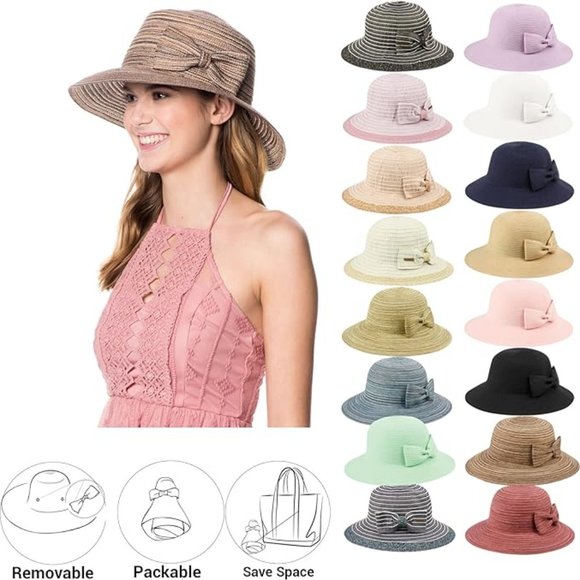 3 Separate: Angela & William Women's Packable Poly Braid Bucket Sun Hat with Bow - Picture 4 of 4